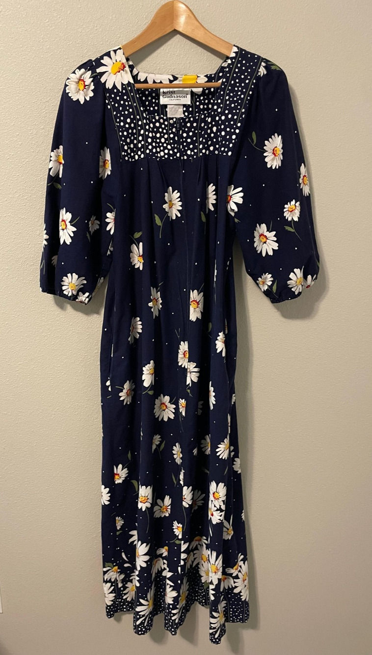 Vintage Krist Gudnason Kaftan Dress Womens Small Daisy Puff Sleeve Cottagecore